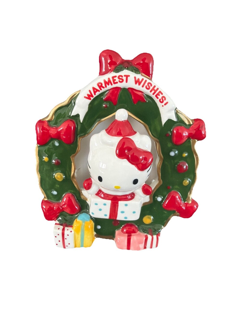 Sanrio Hello Kitty Blue Sky Clayworks Christmas Wreath Ceramic Candle Holder '24